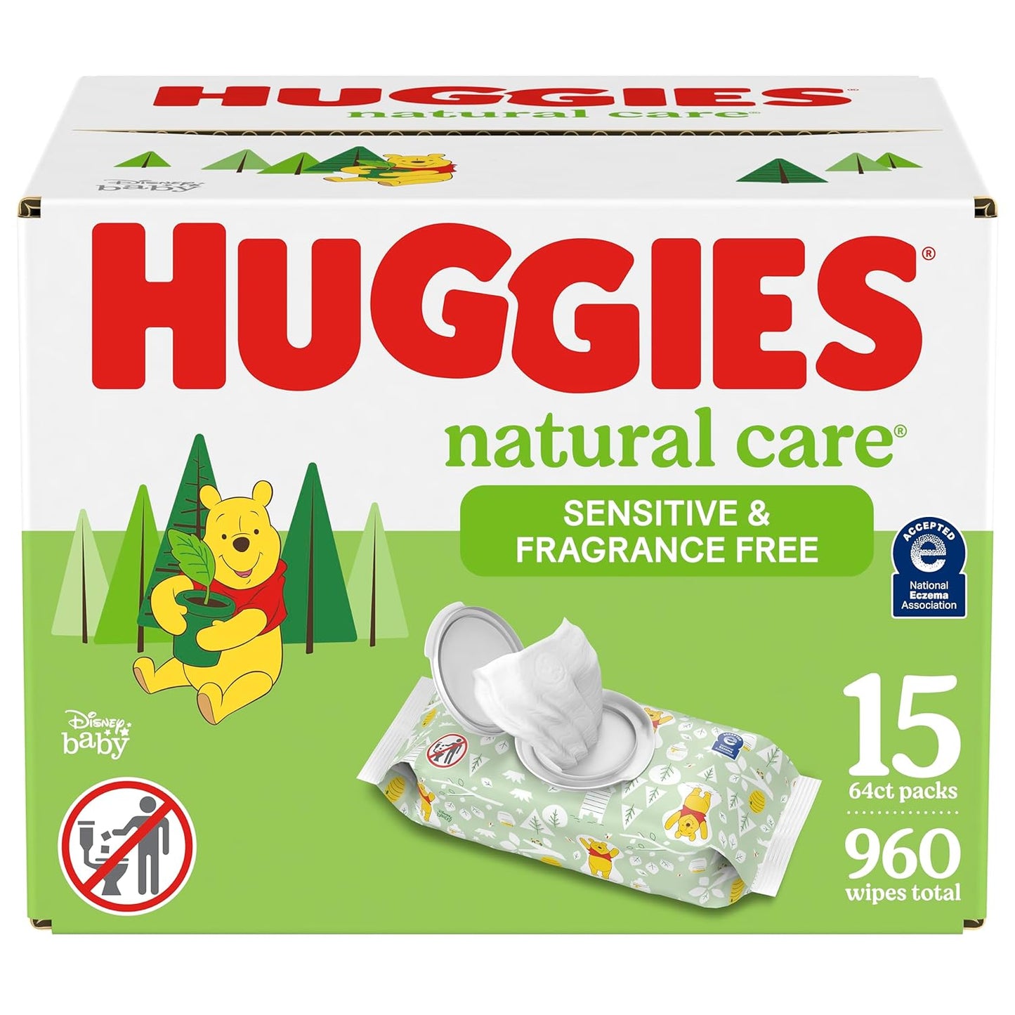 Huggies Natural Care Sensitive Baby Wipes, Unscented, Hypoallergenic, 99% Purified Water, 12 Flip-Top Packs (768 Wipes Total), Packaging May Vary