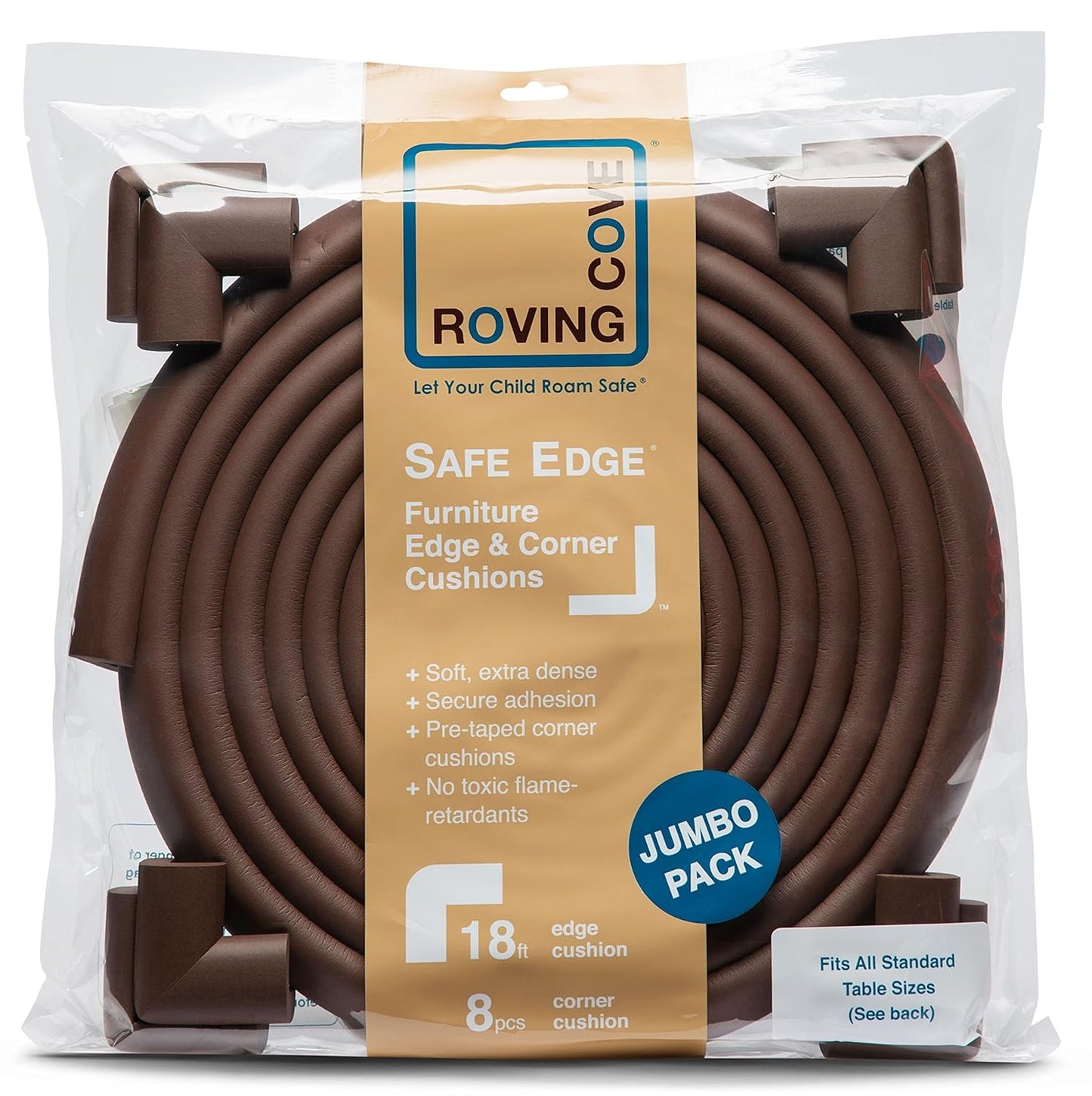 Roving Cove Edge Corner Protector Baby Proofing (Large 18ft Edge 8 Corners), Hefty-Fit Heavy-Duty, Soft NBR Rubber Foam, Furniture Fireplace Safety Corner Edge Bumper Guard, 3M Adhesive, Oyster White