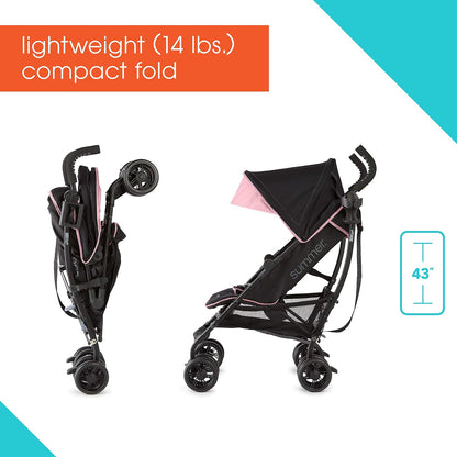 Summer Infant 3Dlite+ Convenience Stroller, Lightweight Umbrella Stroller with Oversized Canopy, Extra-Large Storage and Compact Fold, Black