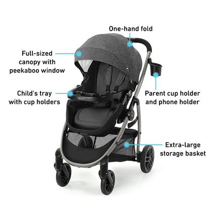 Graco Modes Pramette Stroller, Baby Stroller with True Pram Mode, Reversible Seat, One Hand Fold, Extra Storage, Child Tray, Redmond