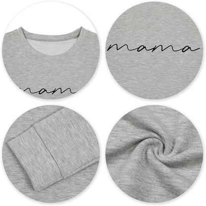Womens Crewneck Sweatshirt Mama Letter Print Long Sleeve Loose Fashion Pullover Top