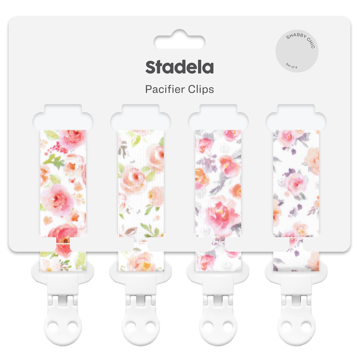 Stadela Baby Pacifier Clip Leash Soothie Holder Unisex for Girl or Boy 4 Pack Gift Set Universal Fit (Luna)