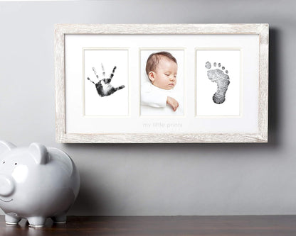 Pearhead Newborn Handprint and Footprint Nursery Picture Frame, Included No Mess Clean-Touch Ink Pad For Baby's Prints, Gender-Neutral Baby Keepsake Photo Frame, My Little Prints, White