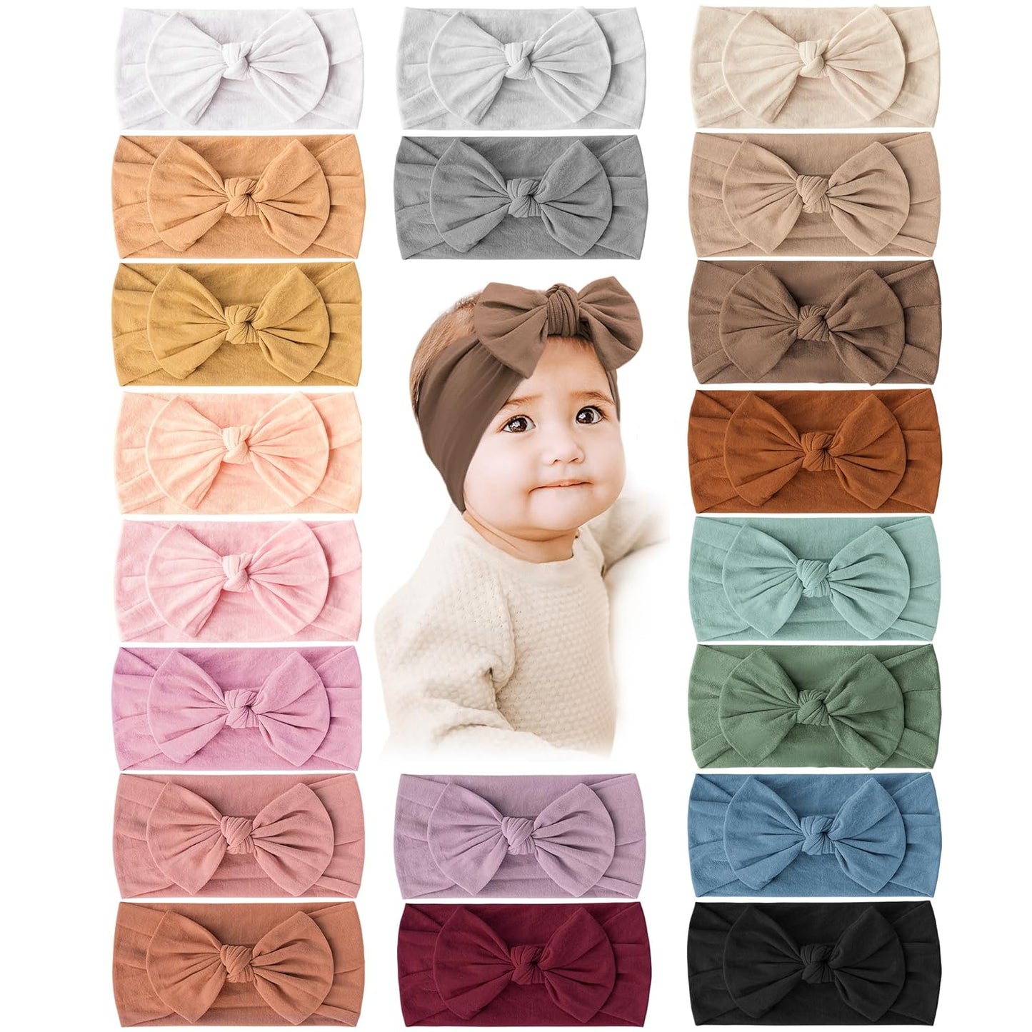 Prohouse 20PCS Baby Nylon Headbands Hairbands Hair Bow Elastics for Baby Girls Newborn Infant Toddlers Kids(Clay)