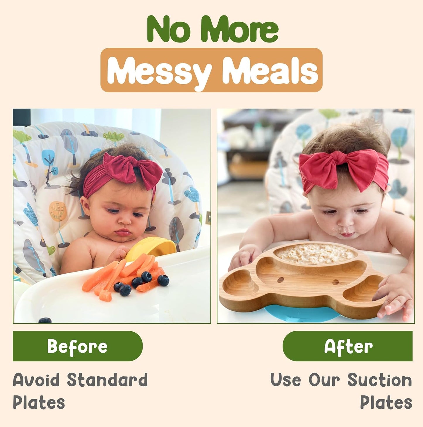 Bamboo Plates For Kids | Baby and Toddler Bamboo Suction Plate for Babies Feeding and Weaning | Promotes Self-Feeding with Eco-Friendly Sturdy Bear Design | Suction Plates for Busy Moms & Dads | Blue