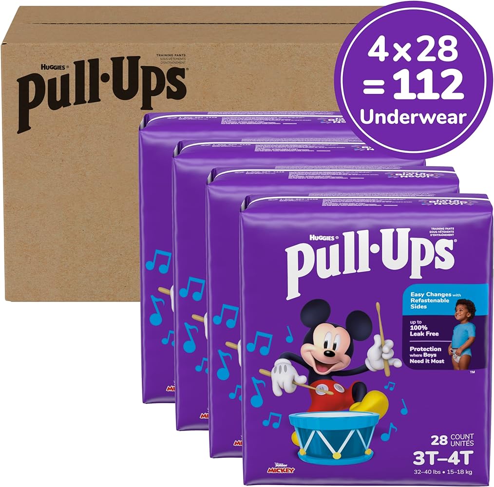 Pull-Ups Boys' Potty Training Pants, 2T-3T (16-34 lbs), 124 Count (4 Packs of 31), Packaging May Vary
