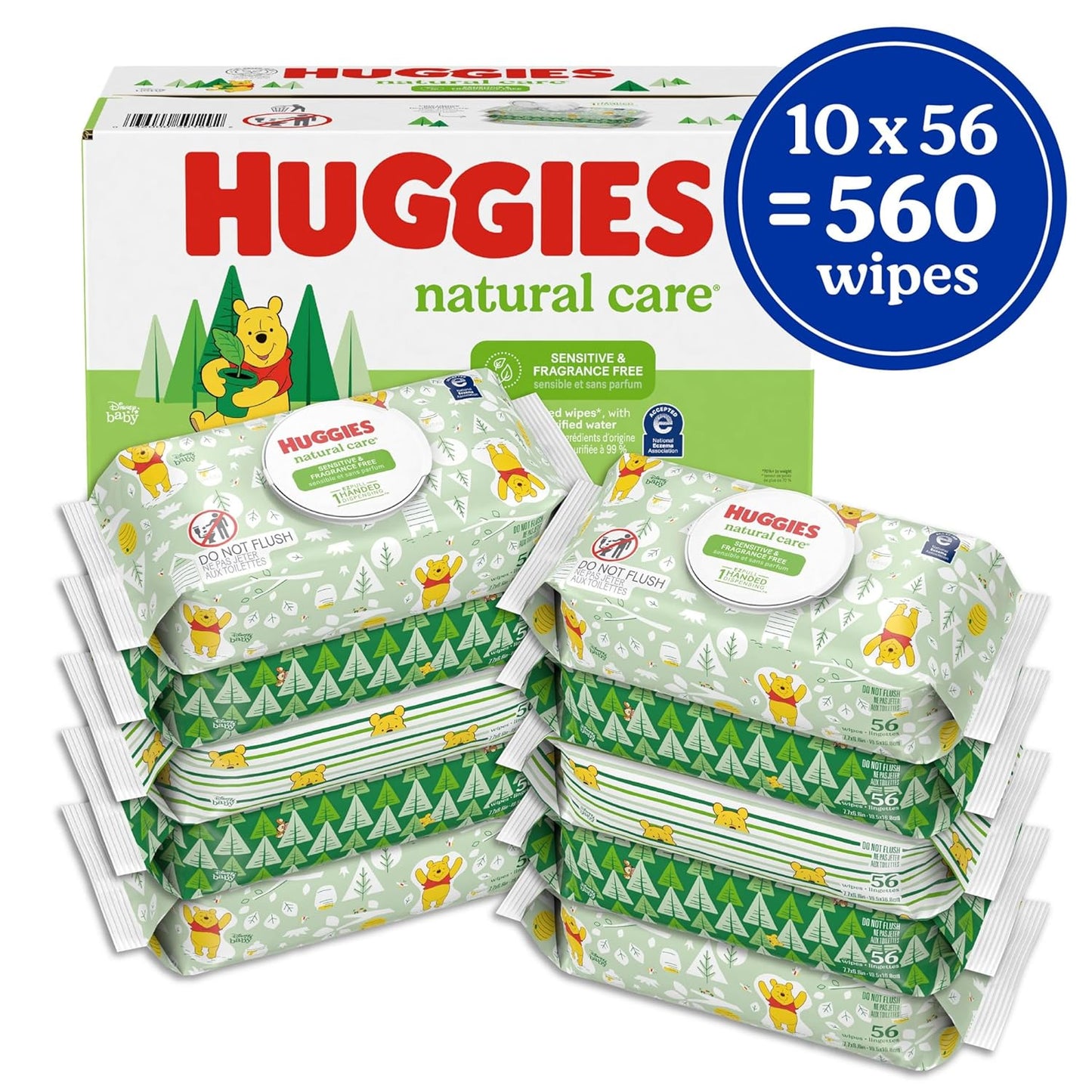 Huggies Natural Care Sensitive Baby Wipes, Unscented, Hypoallergenic, 99% Purified Water, 12 Flip-Top Packs (768 Wipes Total), Packaging May Vary