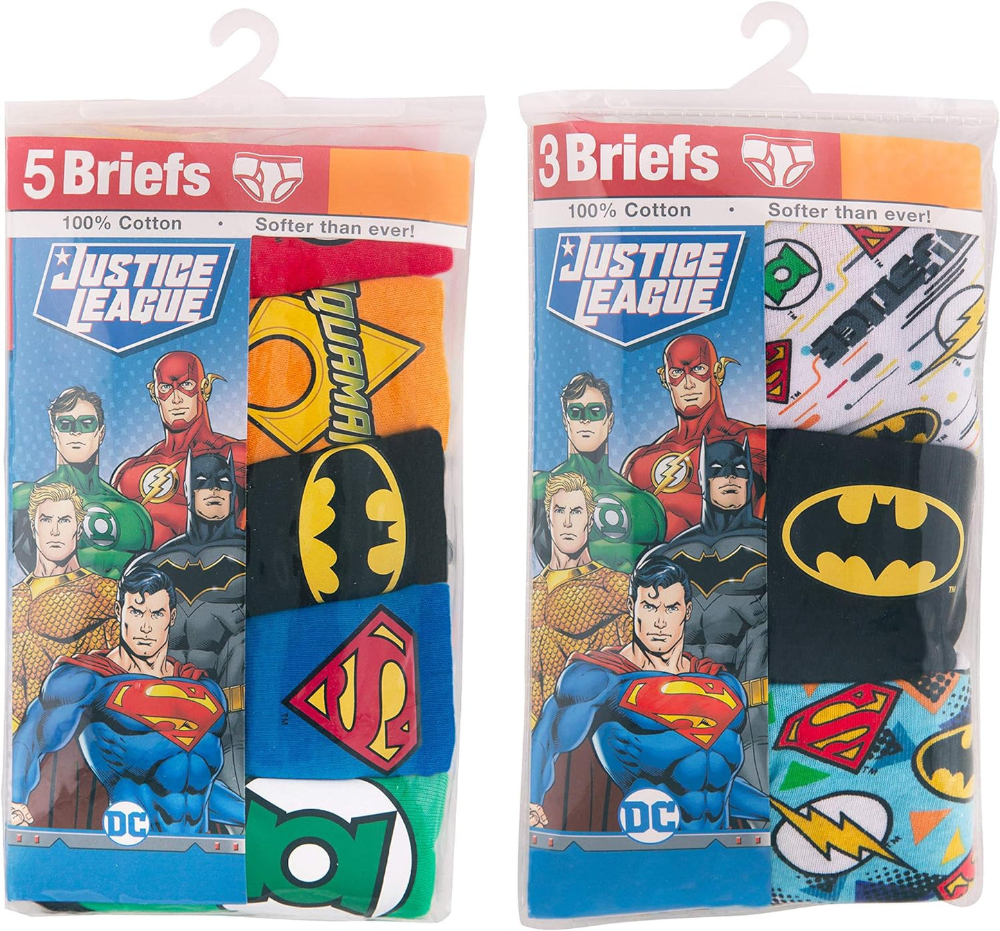 DC Comics Boys' 100% Cotton Briefs with Prints Including Superman, Batman, The Flash Logos, Sizes 2/3t, 4t, 4, 6, 8