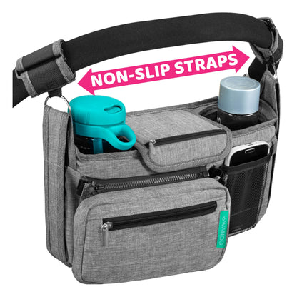 Stroller Organizer Non Slip Straps Stroller Caddy With Cup Holder, Stroller Bag for Phone, Pet Stroller Accessories, Universal Fits Uppababby Vista v2 Wonderfold Wagon, Doona and More