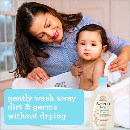 Aveeno Baby Daily Moisture Gentle Body Wash & Shampoo with Oat Extract, 2-in-1 Baby Bath Wash & Hair Shampoo, Tear- & Paraben-Free for Hair & Sensitive Skin, Lightly Scented, 18 fl. oz