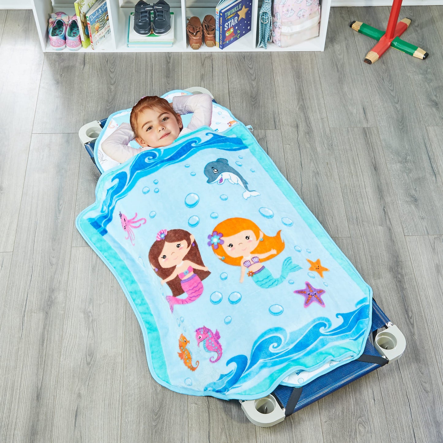 EVERYDAY KIDS Toddler Nap Mat with Removable Pillow -Princess Storyland- Carry Handle with Fastening Straps Closure, Rollup Design, Soft Microfiber for Preschool, Daycare, Sleeping Bag -Ages 2-6 years