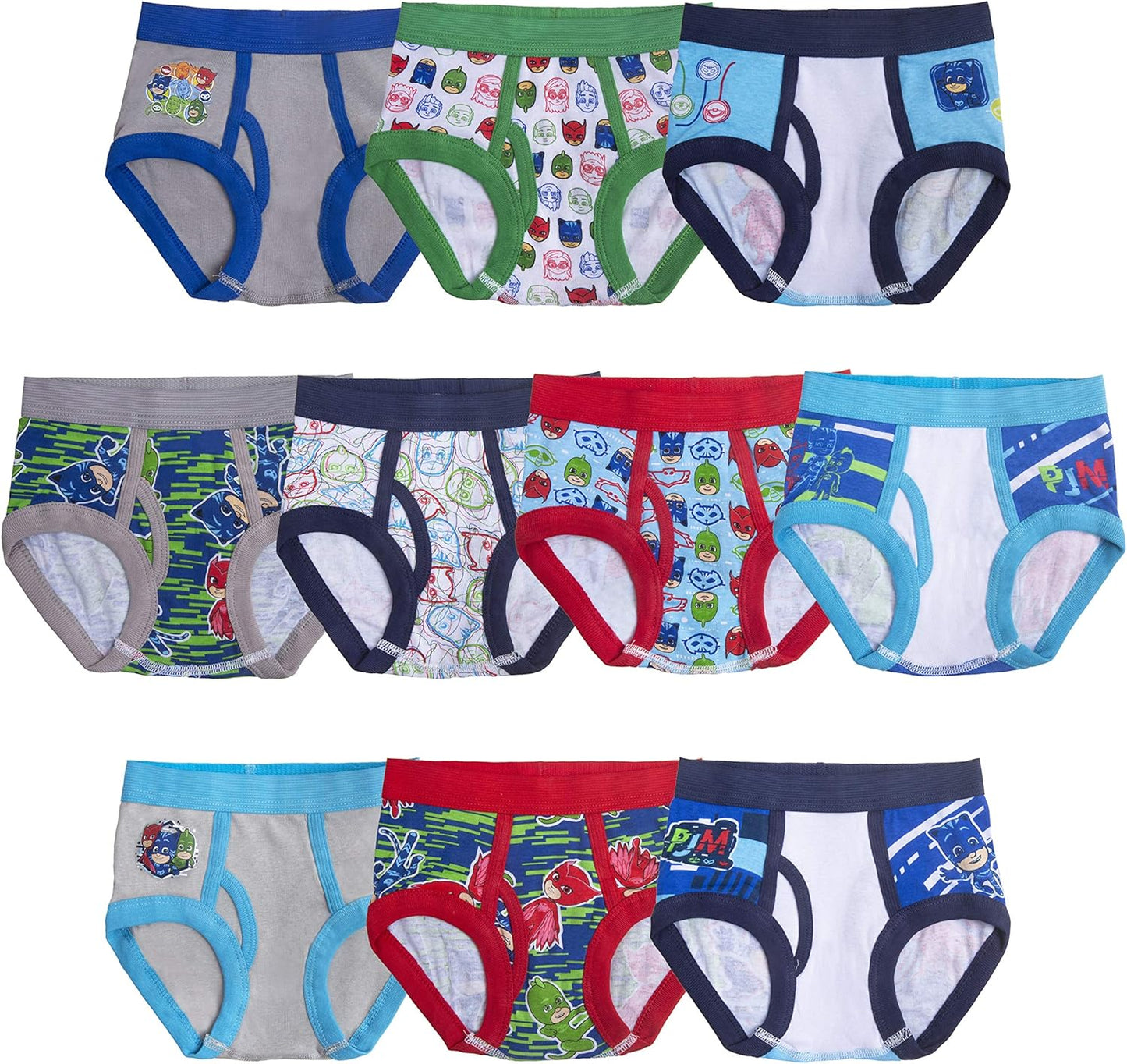 PJ Masks Boys' 100% Combed Cotton Brief Multipacks with Catboy, Luna Girl, Owlette and More in Sizes 2/3t, 4t, 4, 6 and 8
