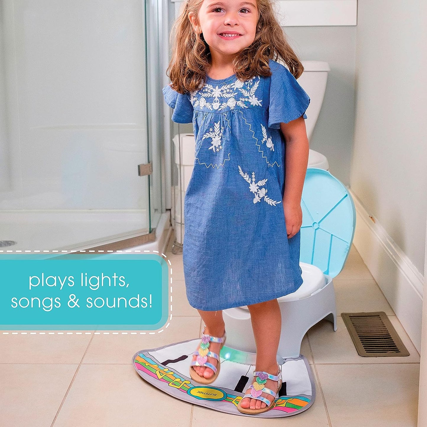 Summer Infant My Size Potty Lights and Songs Transitions,White Realistic Potty Training Toilet with Interactive Handle that Plays Music for Kids,Removable Potty Topper/Pot,Wipe Compartment,SplashGuard