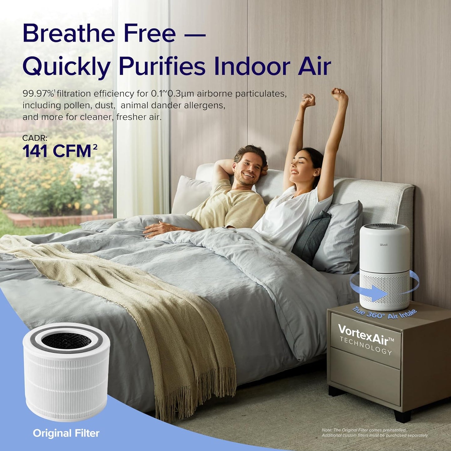 LEVOIT Air Purifier for Home Allergies Pets Hair in Bedroom, Covers Up to 1095 Sq.Foot Powered by 45W High Torque Motor, 3-in-1 Filter, Remove Dust Smoke Pollutants Odor, Core 300 / Core300-P, Black