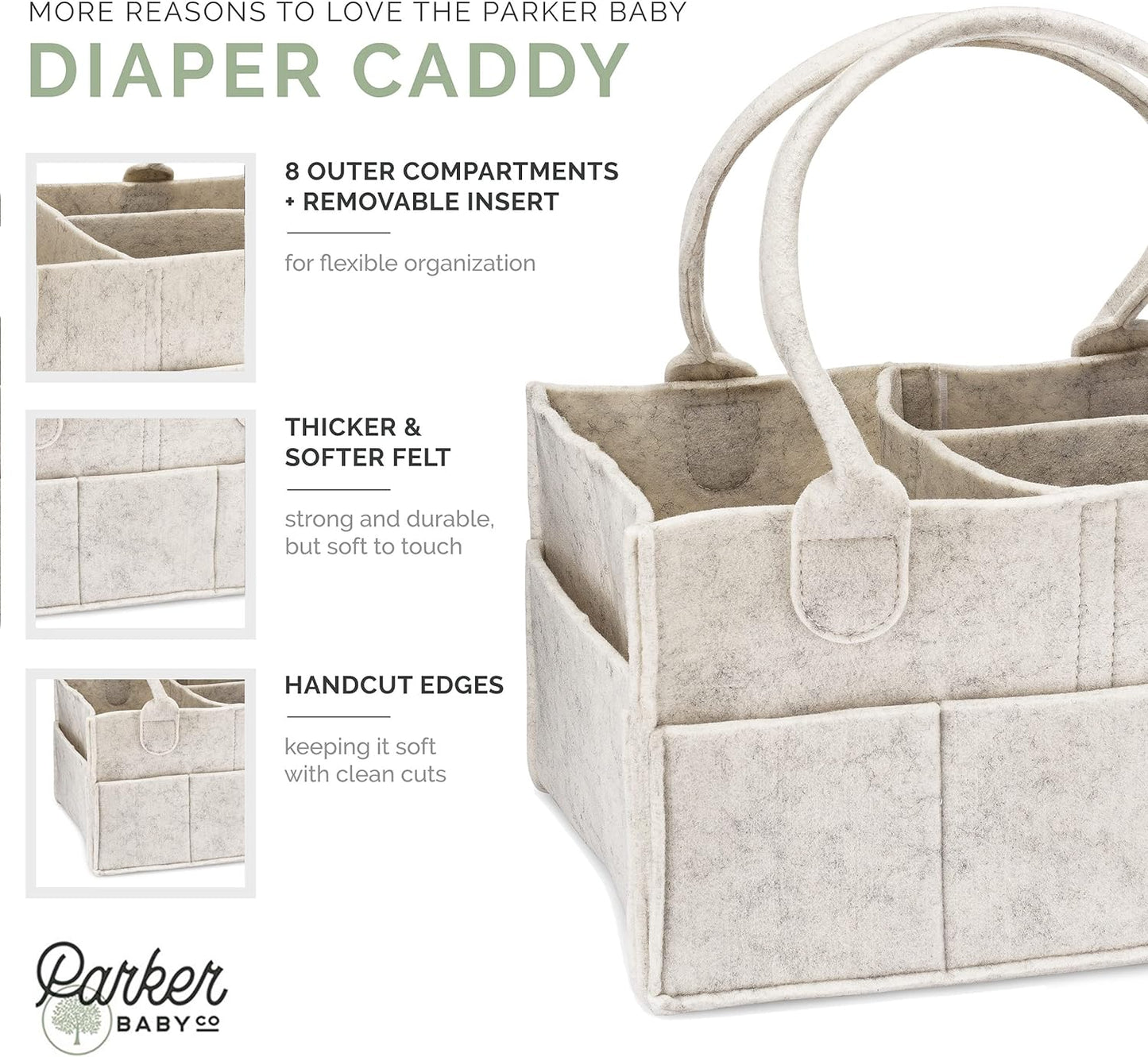 Parker Baby Diaper Caddy - Nursery Storage Bin and Car Organizer for Diapers and Baby Wipes - White