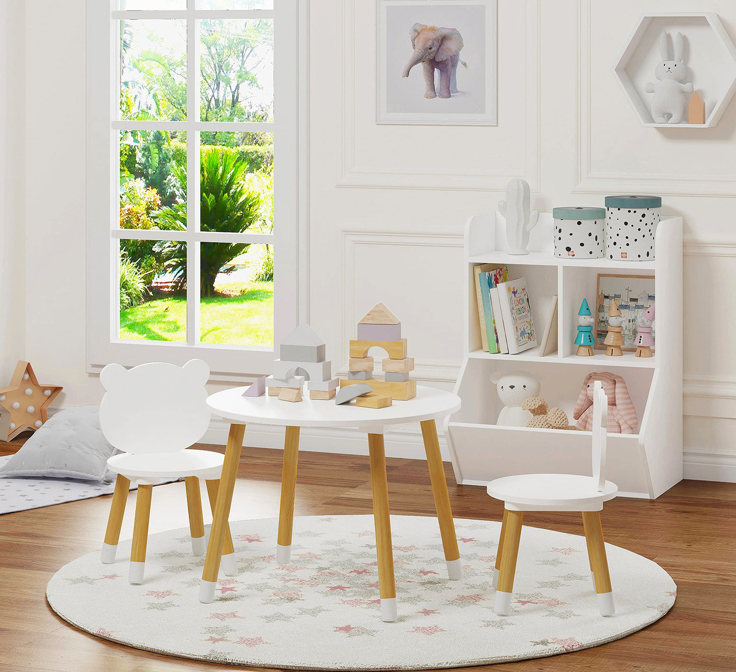 UTEX Kids Table with 2 Chairs Set for Toddlers, Boys, Girls, 3 Piece Kiddy Table and Chairs Set, White
