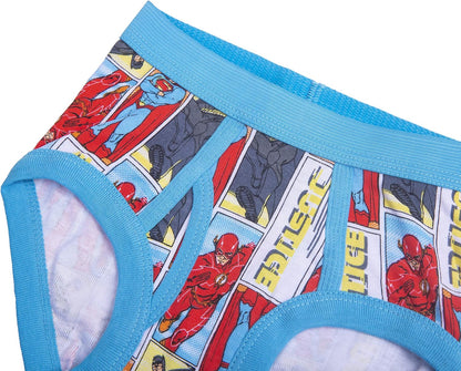 DC Comics Boys' 100% Cotton Briefs with Prints Including Superman, Batman, The Flash Logos, Sizes 2/3t, 4t, 4, 6, 8