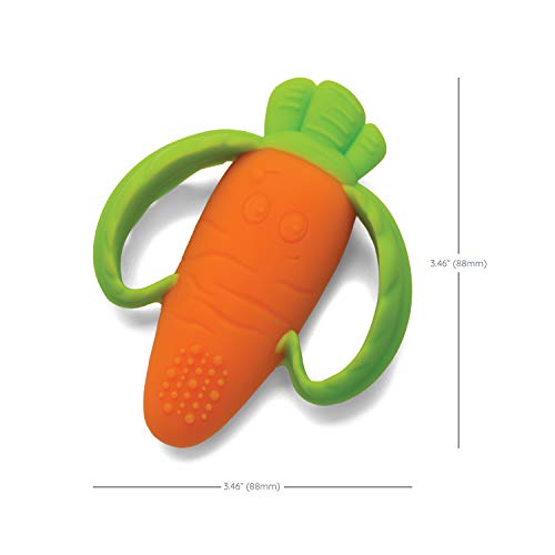 Infantino Lil' Nibbles Textured Silicone Baby Teether - Sensory Exploration and Teething Relief with Easy to Hold Handles, Orange Carrot, 0+ Months