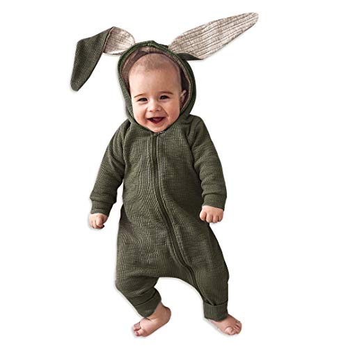 Simplee kids Animal Bunny Baby Easter Romper Long Ear Rabbit Hoodie Romper Jumpsuit with Zipper