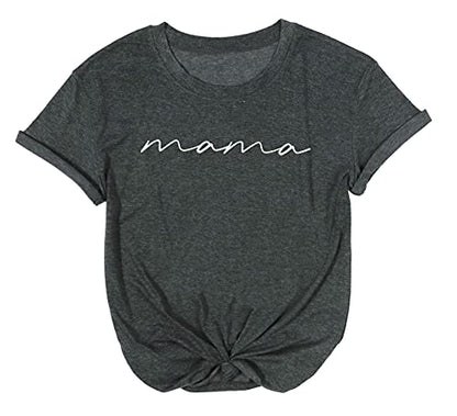 ASTANFY Mama Shirts Women Mama Letter Printed T-Shirt Mama Graphic Tee Casual Short Sleeve Tops Tee