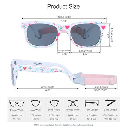 COCOSAND Baby Sunglasses with Strap Polarized Flexible Square UV400 for Infant Toddler Boys Girls Age 0-24 Months