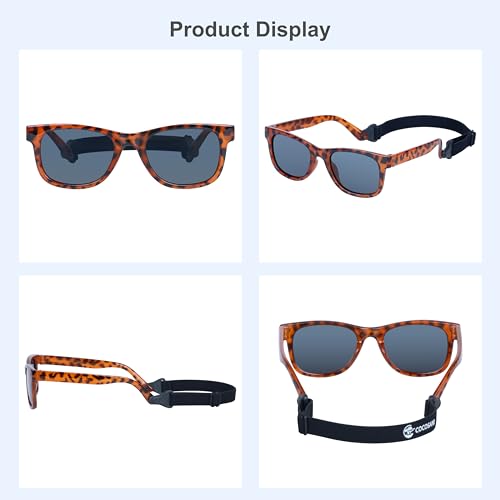 COCOSAND Baby Sunglasses with Strap Polarized Flexible Square UV400 for Infant Toddler Boys Girls Age 0-24 Months