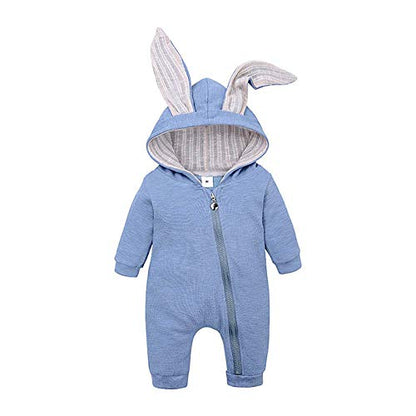 Simplee kids Animal Bunny Baby Easter Romper Long Ear Rabbit Hoodie Romper Jumpsuit with Zipper