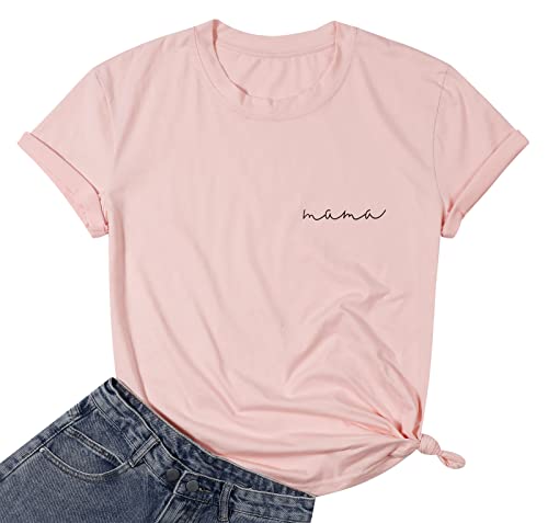 ASTANFY Mama Shirts Women Mama Letter Printed T-Shirt Mama Graphic Tee Casual Short Sleeve Tops Tee