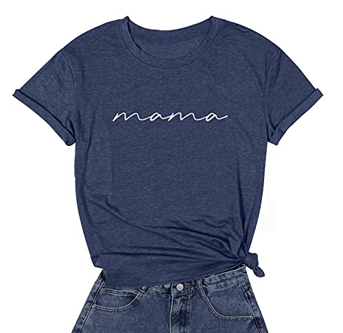 ASTANFY Mama Shirts Women Mama Letter Printed T-Shirt Mama Graphic Tee Casual Short Sleeve Tops Tee