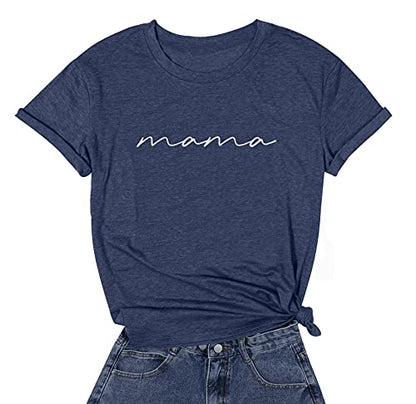 ASTANFY Mama Shirts Women Mama Letter Printed T-Shirt Mama Graphic Tee Casual Short Sleeve Tops Tee