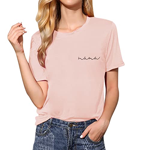 ASTANFY Mama Shirts Women Mama Letter Printed T-Shirt Mama Graphic Tee Casual Short Sleeve Tops Tee