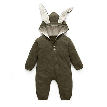 Simplee kids Animal Bunny Baby Easter Romper Long Ear Rabbit Hoodie Romper Jumpsuit with Zipper