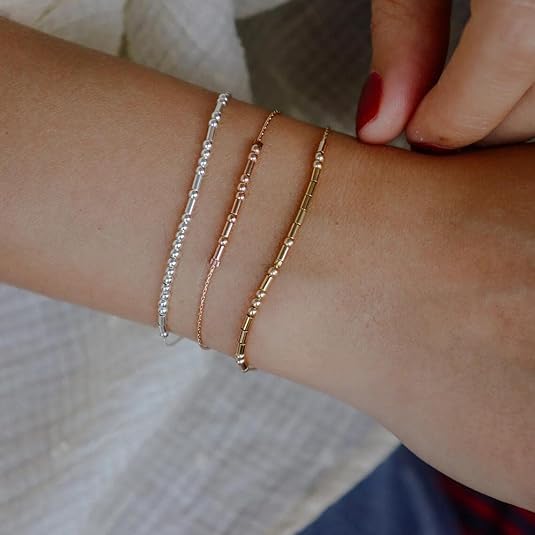 JoycuFF Inspirational Morse Code Bracelets for Women Silver Beads Jewelry Encouragement Mantra Gifts for Her