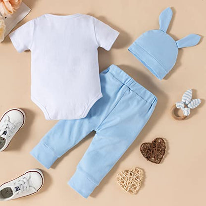 Fairy Baby Infant Baby Boy My First Easter Day Gentleman Outfits Newborn Bow Tie Romper Bunny Pant Clothes Set with Hat 0-18M