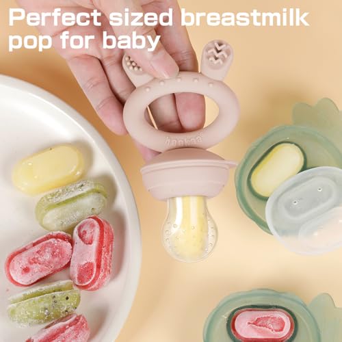 Haakaa Baby Fresh Fruit Food Feeder|Breastmilk Popsicle Mold for Baby Cooling Relief|Silicone Feeder with Pouch Cover for Milk Freezing,BPA Free Baby Feeder for Infant Safely Self Feeding (Steel Blue)