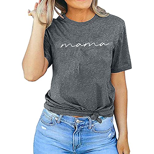 ASTANFY Mama Shirts Women Mama Letter Printed T-Shirt Mama Graphic Tee Casual Short Sleeve Tops Tee