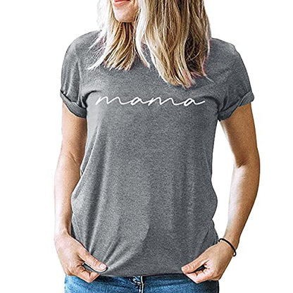 ASTANFY Mama Shirts Women Mama Letter Printed T-Shirt Mama Graphic Tee Casual Short Sleeve Tops Tee