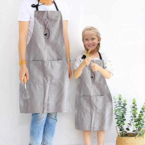 2 Pack Cotton Adjustable Parent and Child Apron with Pockets Mommy and Me Matching Set, Baking,Painting