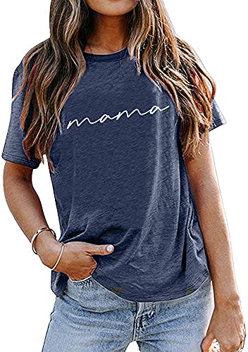 ASTANFY Mama Shirts Women Mama Letter Printed T-Shirt Mama Graphic Tee Casual Short Sleeve Tops Tee