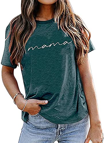 ASTANFY Mama Shirts Women Mama Letter Printed T-Shirt Mama Graphic Tee Casual Short Sleeve Tops Tee