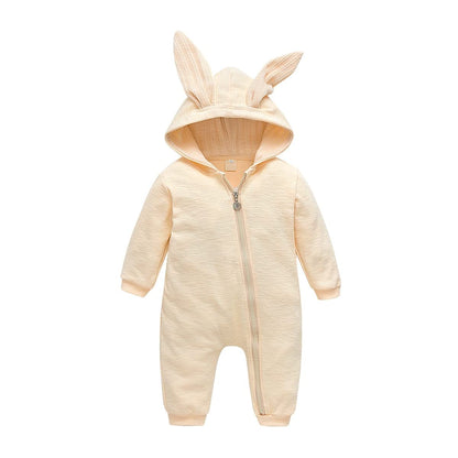 Simplee kids Animal Bunny Baby Easter Romper Long Ear Rabbit Hoodie Romper Jumpsuit with Zipper