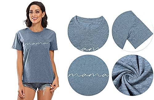 ASTANFY Mama Shirts Women Mama Letter Printed T-Shirt Mama Graphic Tee Casual Short Sleeve Tops Tee