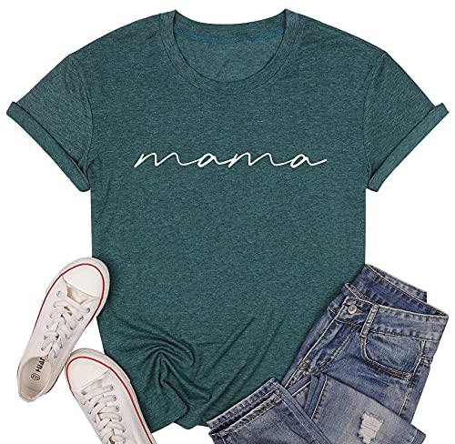 ASTANFY Mama Shirts Women Mama Letter Printed T-Shirt Mama Graphic Tee Casual Short Sleeve Tops Tee