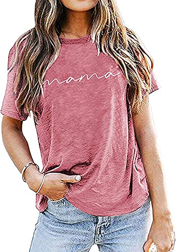 ASTANFY Mama Shirts Women Mama Letter Printed T-Shirt Mama Graphic Tee Casual Short Sleeve Tops Tee