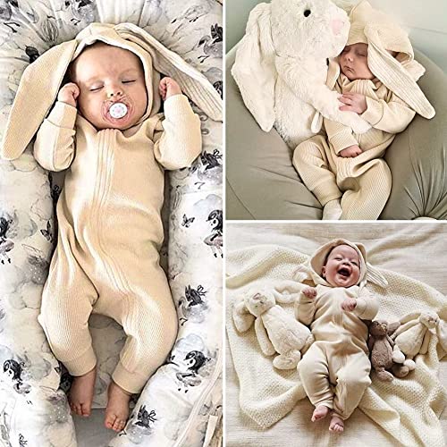 Simplee kids Animal Bunny Baby Easter Romper Long Ear Rabbit Hoodie Romper Jumpsuit with Zipper