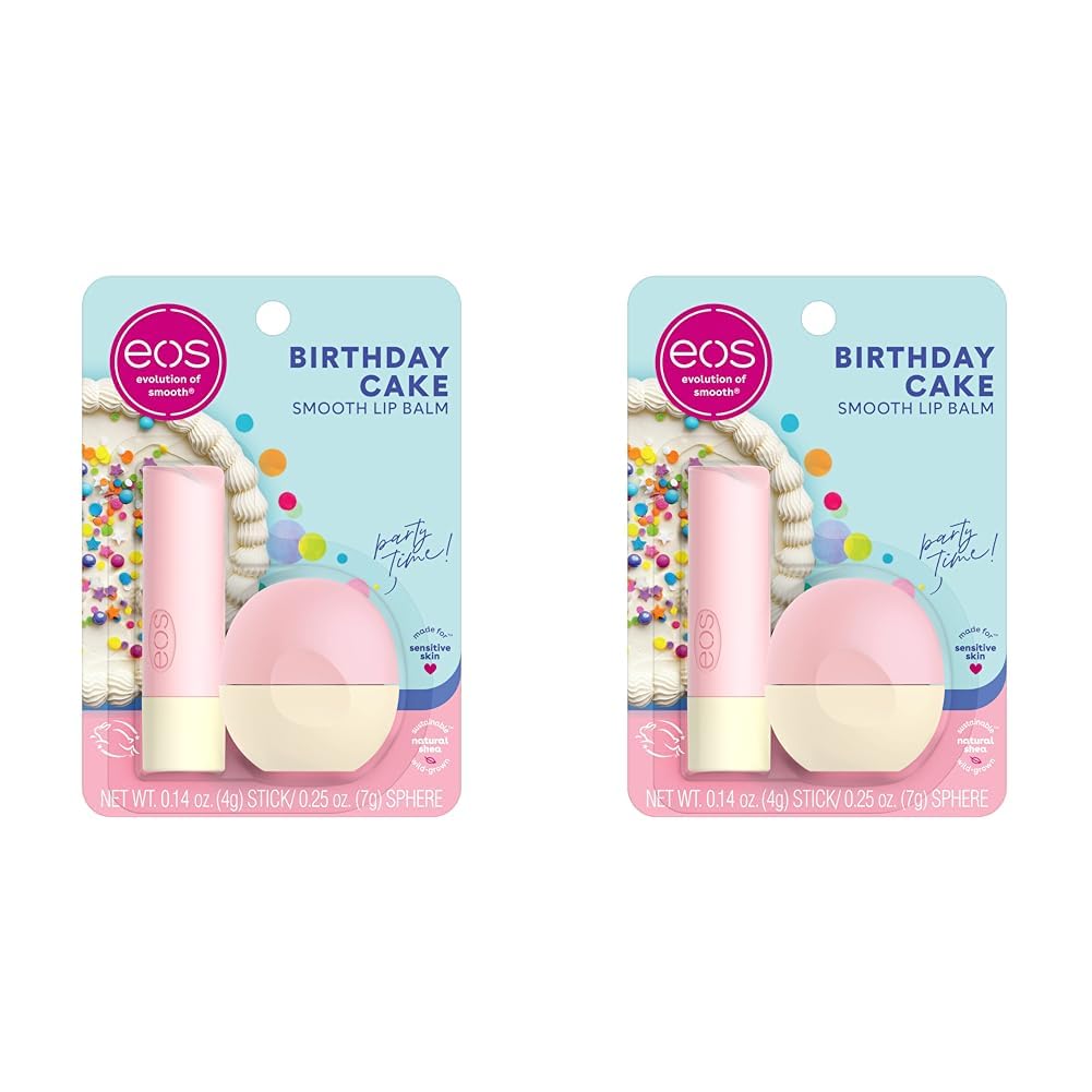 eos Natural Shea Lip Balm- Birthday Cake, All-Day Moisture Lip Care Products, 0.39 oz