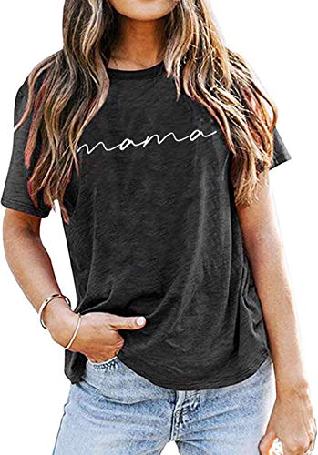 ASTANFY Mama Shirts Women Mama Letter Printed T-Shirt Mama Graphic Tee Casual Short Sleeve Tops Tee