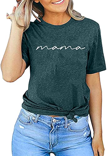 ASTANFY Mama Shirts Women Mama Letter Printed T-Shirt Mama Graphic Tee Casual Short Sleeve Tops Tee