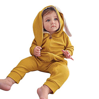 Simplee kids Animal Bunny Baby Easter Romper Long Ear Rabbit Hoodie Romper Jumpsuit with Zipper