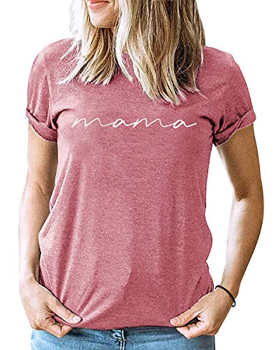 ASTANFY Mama Shirts Women Mama Letter Printed T-Shirt Mama Graphic Tee Casual Short Sleeve Tops Tee